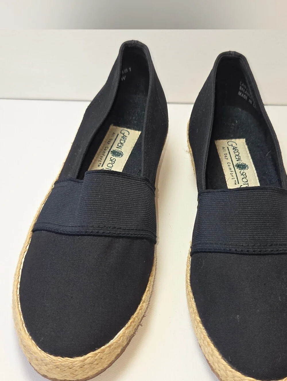 Garden Sport Black Espadrille Wedge Slip On Shoes Women's 8W Wide